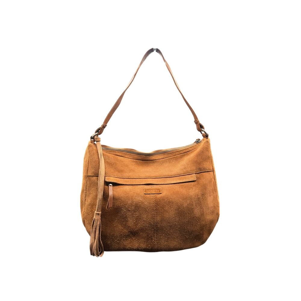 Genicci Brown Suede Leather Hobo Shoulder Bag Tassel Slouchy